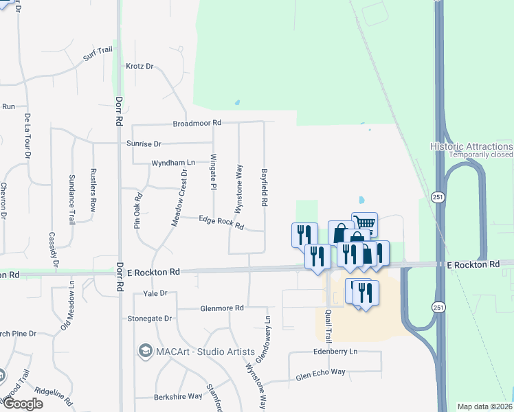 map of restaurants, bars, coffee shops, grocery stores, and more near 598 Bayfield Road in Rockton