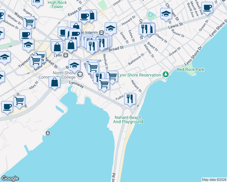 map of restaurants, bars, coffee shops, grocery stores, and more near 9 Sachem Avenue in Lynn