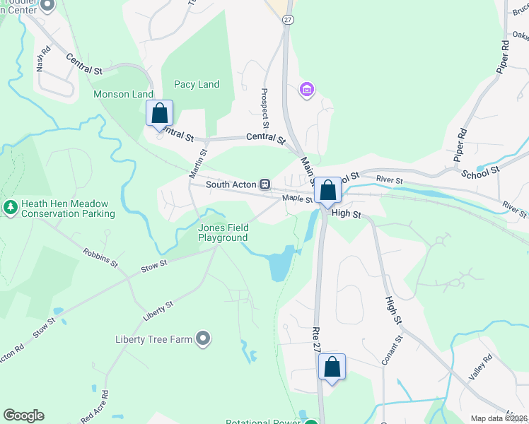 map of restaurants, bars, coffee shops, grocery stores, and more near 12 Stow Street in Acton