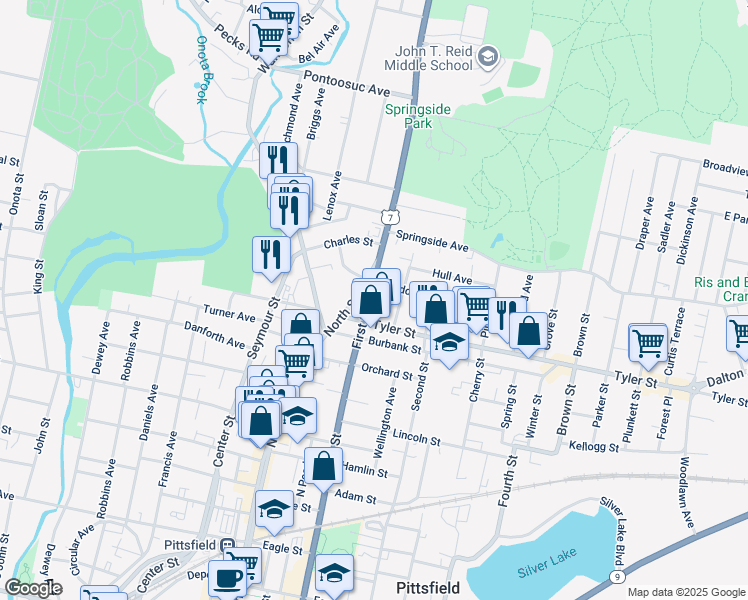 map of restaurants, bars, coffee shops, grocery stores, and more near 317-333 1st Street in Pittsfield