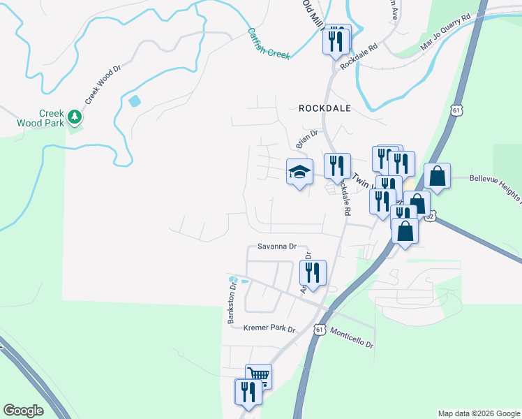 map of restaurants, bars, coffee shops, grocery stores, and more near 1101-1299 Savanna Drive in Dubuque