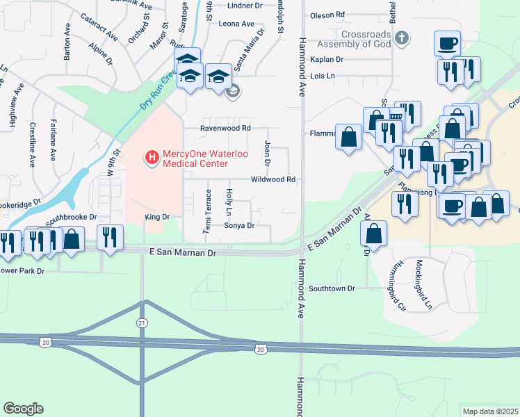 map of restaurants, bars, coffee shops, grocery stores, and more near 3864 Paige Drive in Waterloo