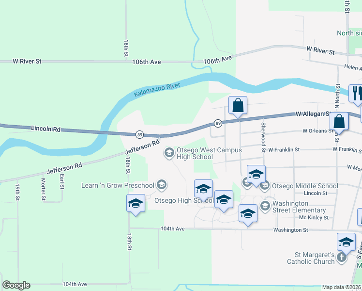 map of restaurants, bars, coffee shops, grocery stores, and more near 530 Lincoln Road in Otsego