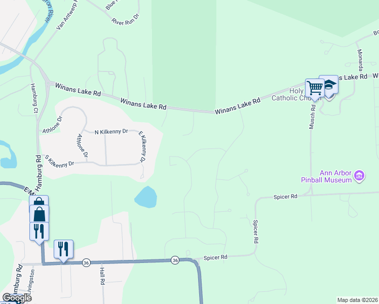map of restaurants, bars, coffee shops, grocery stores, and more near 8164 Birchfield Drive in Brighton