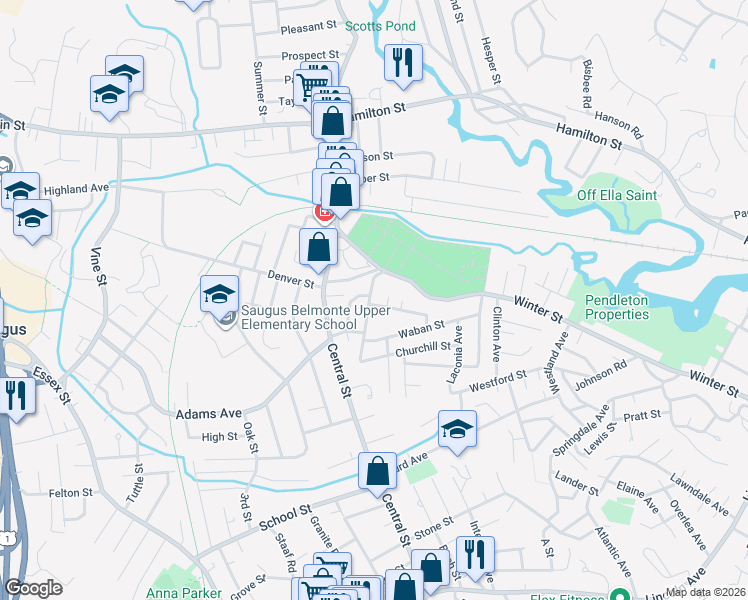 map of restaurants, bars, coffee shops, grocery stores, and more near 10 Stevens Avenue in Saugus