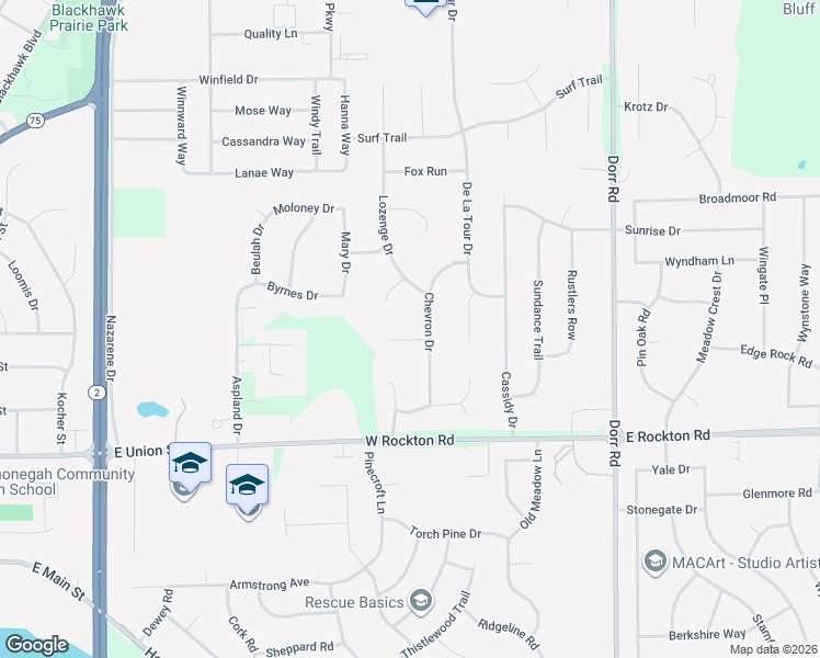 map of restaurants, bars, coffee shops, grocery stores, and more near 433 Chevron Court in Rockton