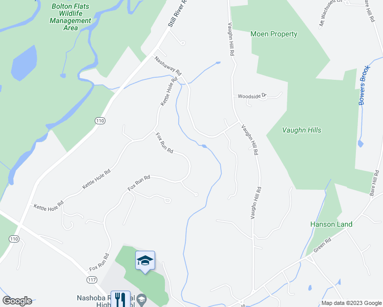 map of restaurants, bars, coffee shops, grocery stores, and more near 175 Fox Run Road in Bolton