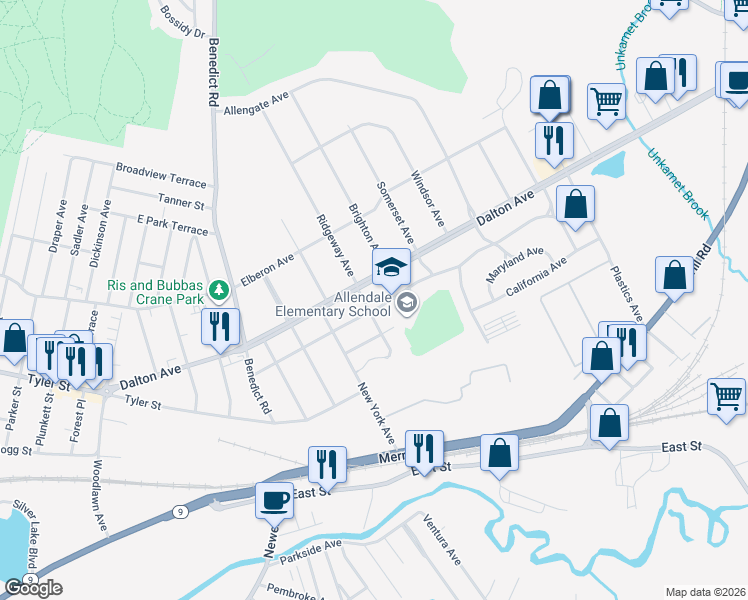map of restaurants, bars, coffee shops, grocery stores, and more near 119-135 Connecticut Ave in Pittsfield