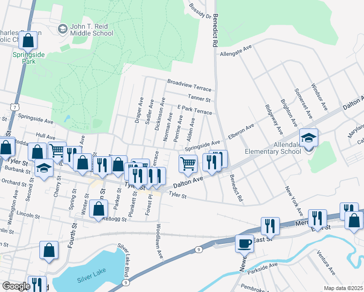 map of restaurants, bars, coffee shops, grocery stores, and more near 210 Woodlawn Avenue in Pittsfield