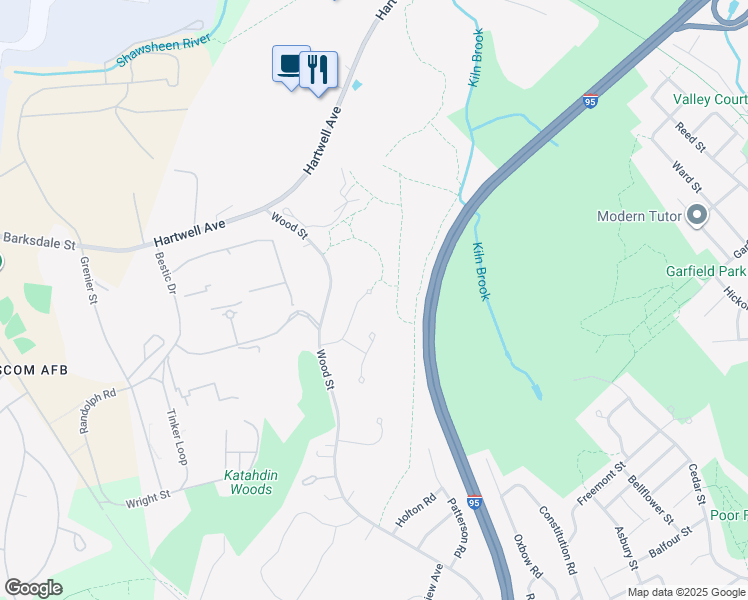 map of restaurants, bars, coffee shops, grocery stores, and more near 17 Bates Road in Lexington