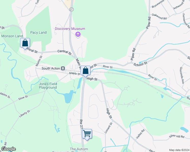 map of restaurants, bars, coffee shops, grocery stores, and more near 11 High Street in Acton