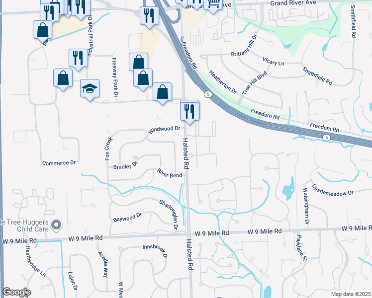 map of restaurants, bars, coffee shops, grocery stores, and more near 23000 Diamond Forest Apartment in Farmington Hills