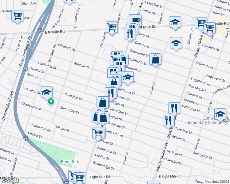 map of restaurants, bars, coffee shops, grocery stores, and more near 22108 Harper Avenue in St. Clair Shores