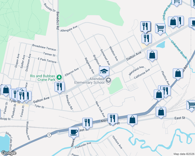map of restaurants, bars, coffee shops, grocery stores, and more near 119-135 Connecticut Ave in Pittsfield