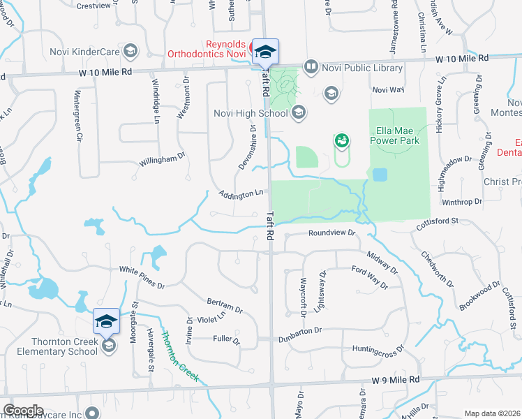 map of restaurants, bars, coffee shops, grocery stores, and more near 45412 Halston Court in Novi