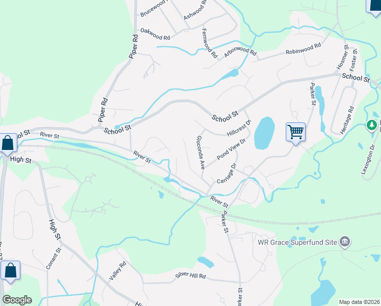 map of restaurants, bars, coffee shops, grocery stores, and more near 14 Olde Surrey Drive in Acton