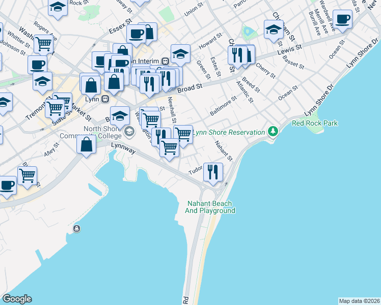 map of restaurants, bars, coffee shops, grocery stores, and more near 9 Sachem Avenue in Lynn
