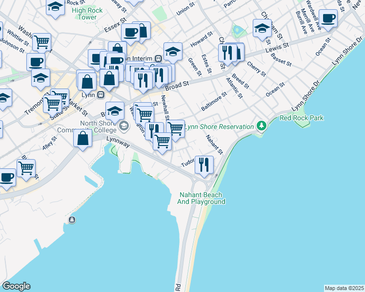 map of restaurants, bars, coffee shops, grocery stores, and more near 9 Sachem Avenue in Lynn