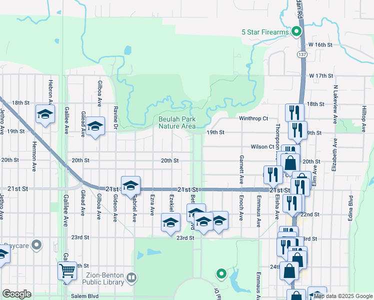 map of restaurants, bars, coffee shops, grocery stores, and more near 2000 Bethesda Boulevard in Zion
