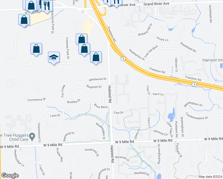 map of restaurants, bars, coffee shops, grocery stores, and more near 23000 Diamond Forest Apartment in Farmington Hills