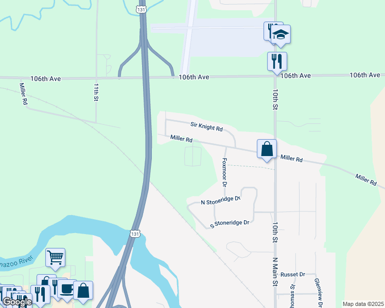 map of restaurants, bars, coffee shops, grocery stores, and more near 1056-1066 Devon Drive in Plainwell