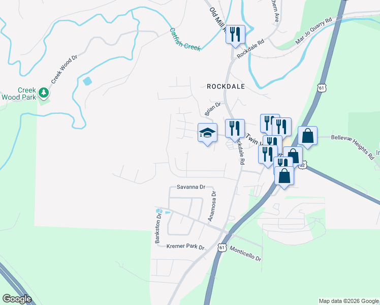 map of restaurants, bars, coffee shops, grocery stores, and more near 100 Tower Drive in Dubuque
