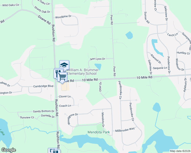 map of restaurants, bars, coffee shops, grocery stores, and more near 10 Mile Road in South Lyon