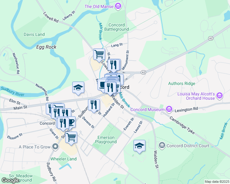 map of restaurants, bars, coffee shops, grocery stores, and more near in Concord