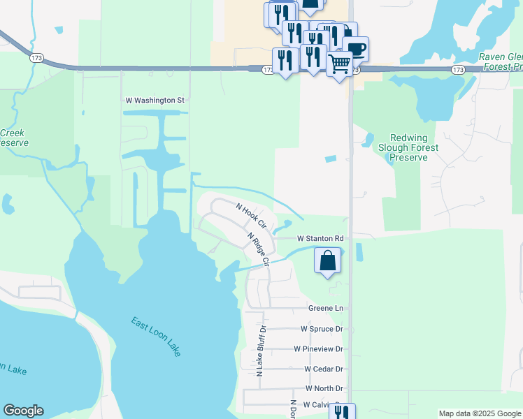 map of restaurants, bars, coffee shops, grocery stores, and more near 41035 North Hook Circle in Antioch