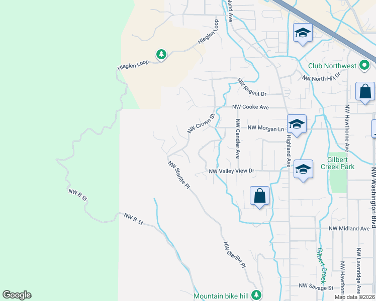 map of restaurants, bars, coffee shops, grocery stores, and more near 1929 Northwest Crown Street in Grants Pass