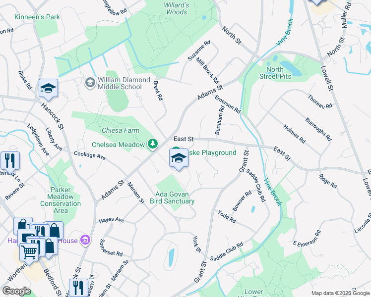 map of restaurants, bars, coffee shops, grocery stores, and more near 12 East Street in Lexington