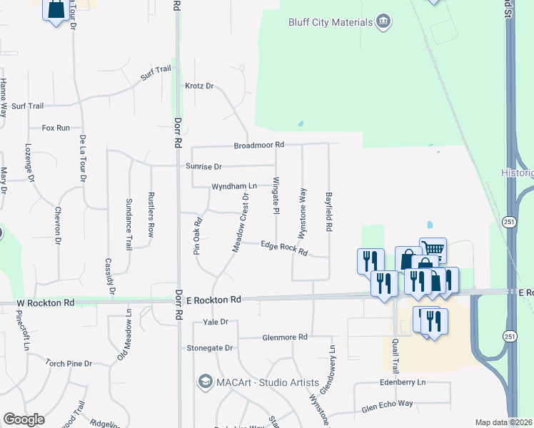 map of restaurants, bars, coffee shops, grocery stores, and more near 716 Wingate Place in Rockton