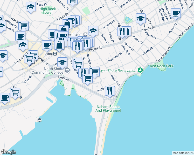 map of restaurants, bars, coffee shops, grocery stores, and more near 26 Sagamore Street in Lynn