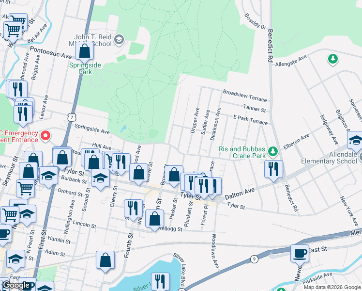 map of restaurants, bars, coffee shops, grocery stores, and more near 25 Scammell Avenue in Pittsfield