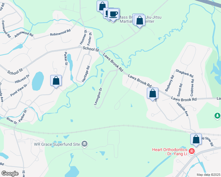 map of restaurants, bars, coffee shops, grocery stores, and more near 51 Lexington Drive in Acton
