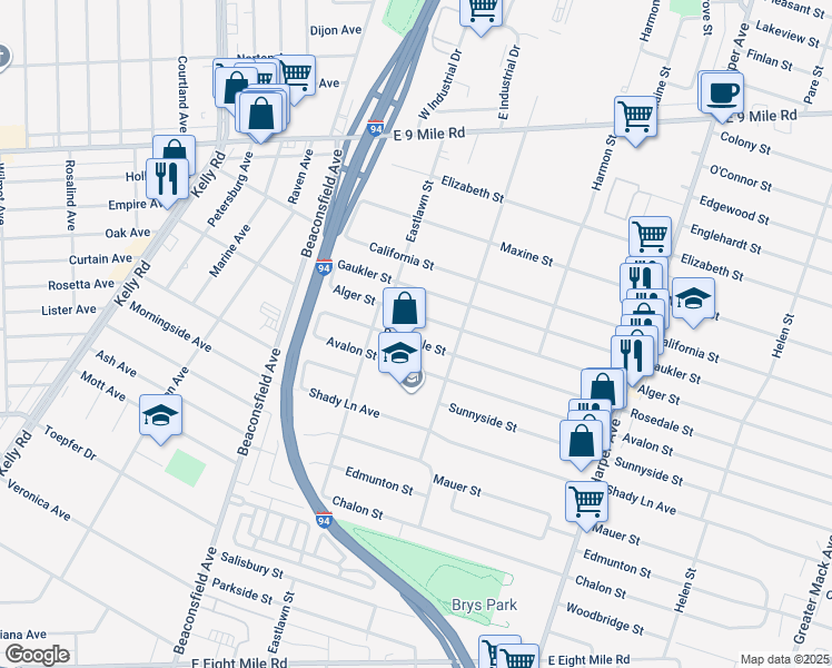 map of restaurants, bars, coffee shops, grocery stores, and more near 19905 Rosedale Street in Saint Clair Shores