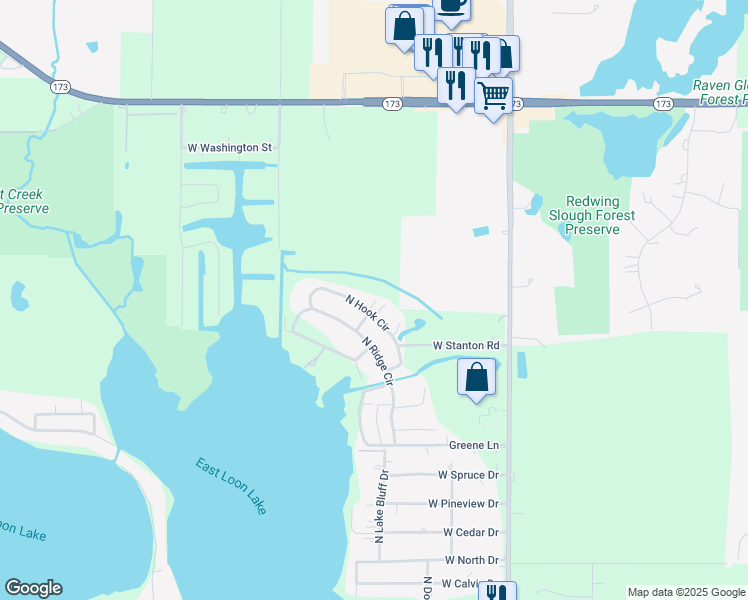 map of restaurants, bars, coffee shops, grocery stores, and more near 41035 North Hook Circle in Antioch