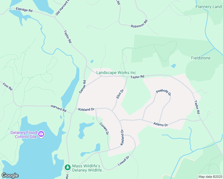 map of restaurants, bars, coffee shops, grocery stores, and more near 19 Eliot Drive in Stow