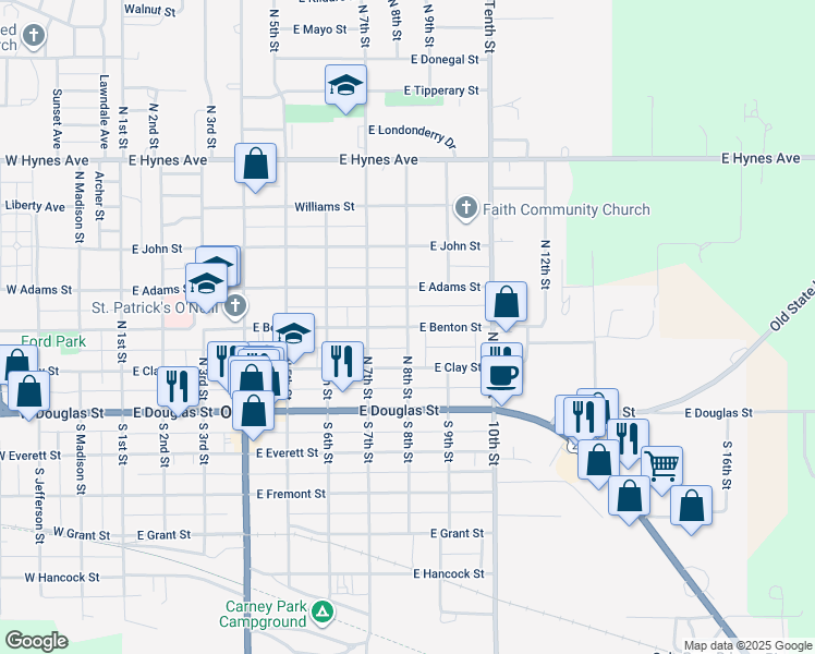 map of restaurants, bars, coffee shops, grocery stores, and more near 301 North 8th Street in O'Neill