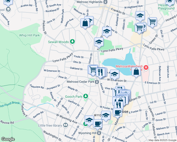 map of restaurants, bars, coffee shops, grocery stores, and more near 10 Cypress Park in Melrose