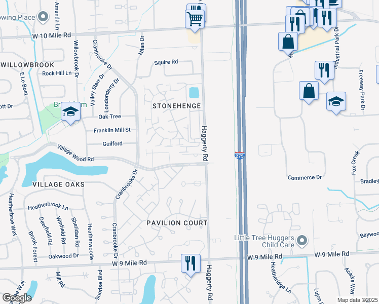 map of restaurants, bars, coffee shops, grocery stores, and more near 39618 Kartar Lane in Novi
