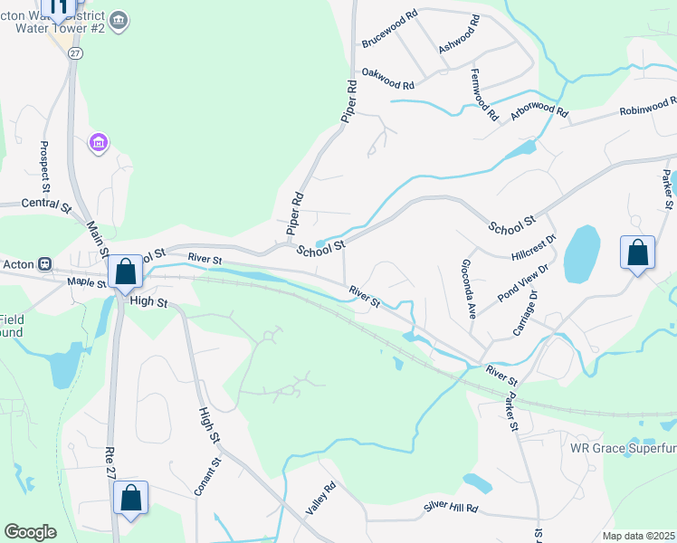map of restaurants, bars, coffee shops, grocery stores, and more near 11 Chadwick Street in Acton
