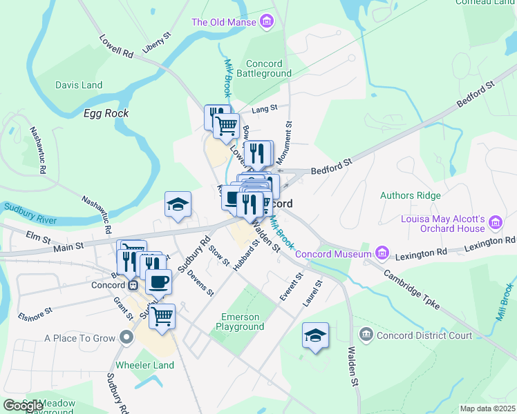 map of restaurants, bars, coffee shops, grocery stores, and more near in Concord