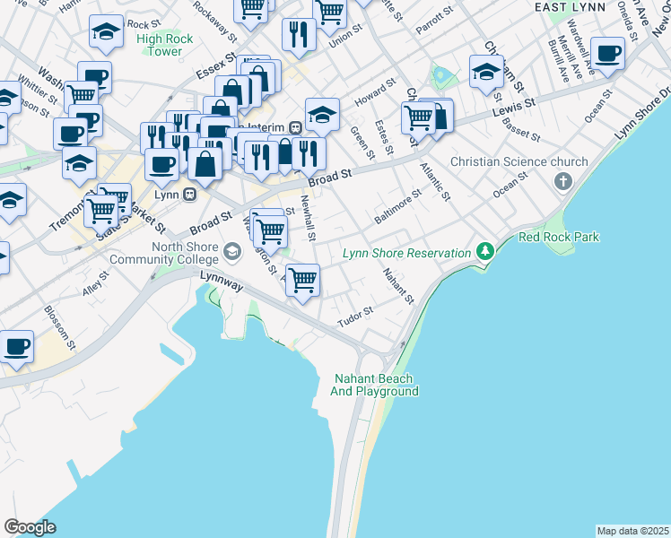 map of restaurants, bars, coffee shops, grocery stores, and more near 26 Sagamore Street in Lynn
