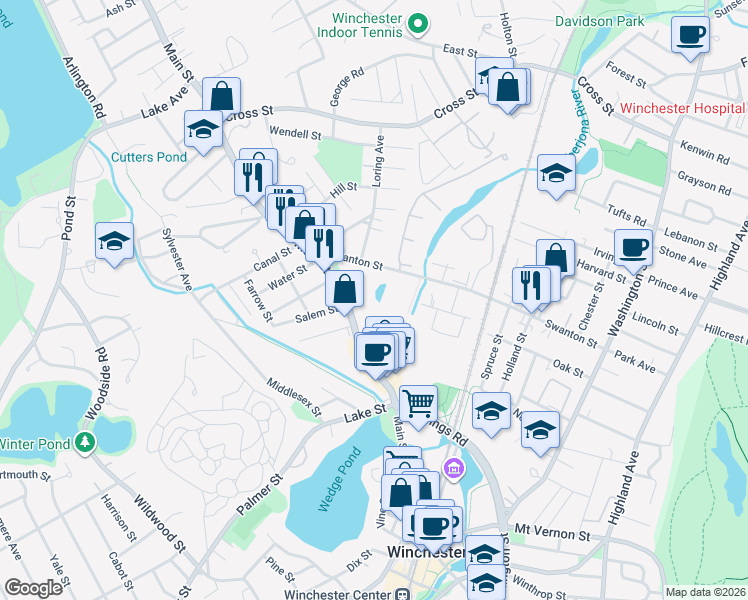 map of restaurants, bars, coffee shops, grocery stores, and more near 200 Swanton Street in Winchester