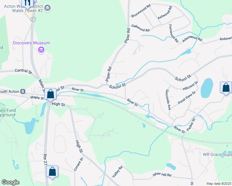 map of restaurants, bars, coffee shops, grocery stores, and more near 66 River Street in Acton