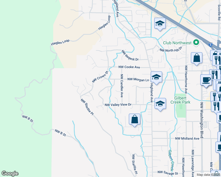 map of restaurants, bars, coffee shops, grocery stores, and more near 946 Northwest Valley View Drive in Grants Pass