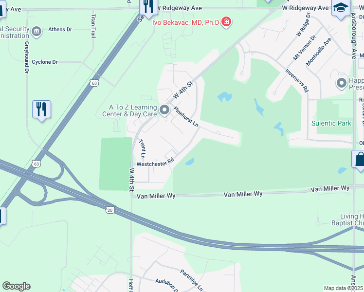 map of restaurants, bars, coffee shops, grocery stores, and more near 1870 Westchester Road in Waterloo