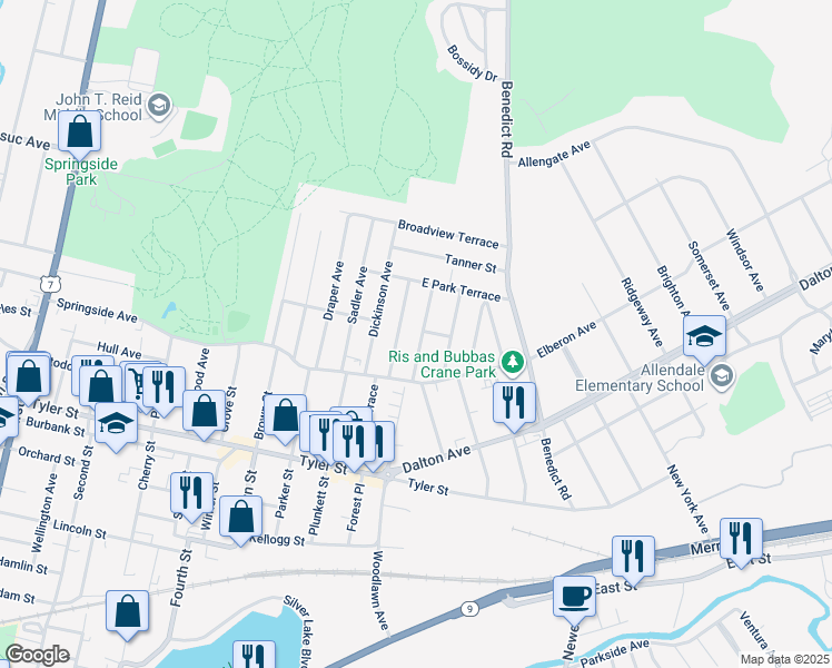 map of restaurants, bars, coffee shops, grocery stores, and more near 41 Perrine Avenue in Pittsfield