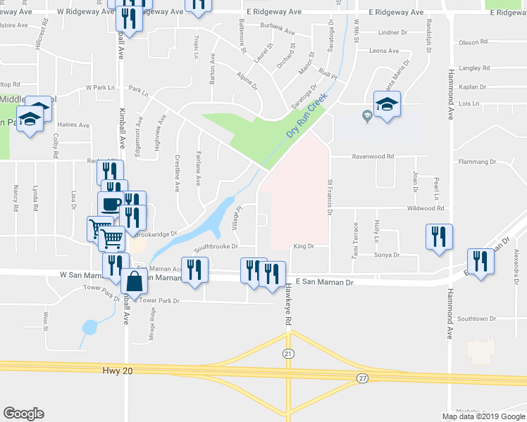 map of restaurants, bars, coffee shops, grocery stores, and more near 3728 West 9th Street in Waterloo